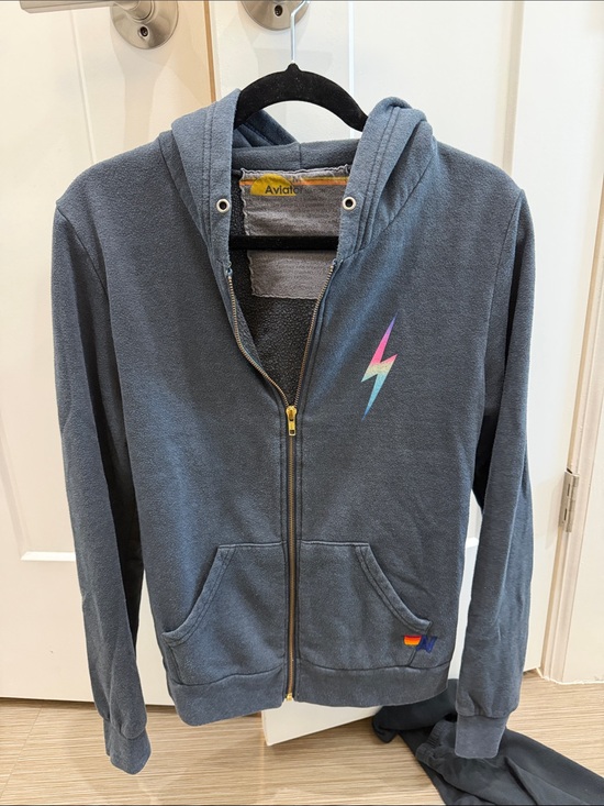 Aviator Nation Other - Aviator Nation Slate Blue Zip Hoodie with Rainbow Lightning Bolt